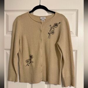 LOFT Women's Beige Cardigan with Floral Detail